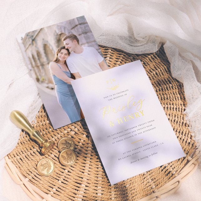 Minimalist Monogram Elegant Photo Formal Wedding Foil Invitation (Creator Uploaded)