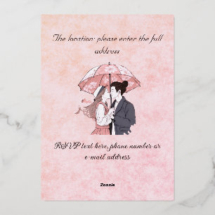 Minimalist monogram elegant pink couple umbrella foil invitation