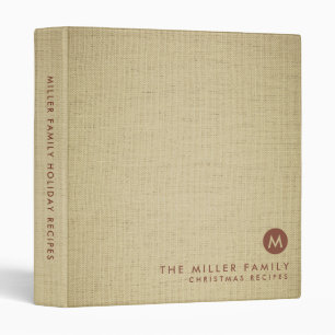 Minimalist Monogram Family Christmas Recipe 3 Ring Binder