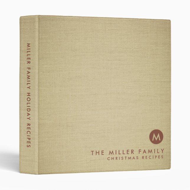 Minimalist Monogram Family Christmas Recipe 3 Ring Binder (Front/Spine)