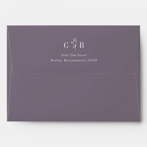 Minimalist Monogram Floral Purple Return Address Envelope