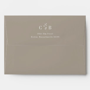 Minimalist Monogram Floral Taupe Return Address Envelope