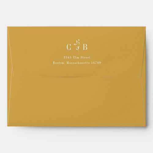 Minimalist Monogram Floral Yellow Return Address Envelope