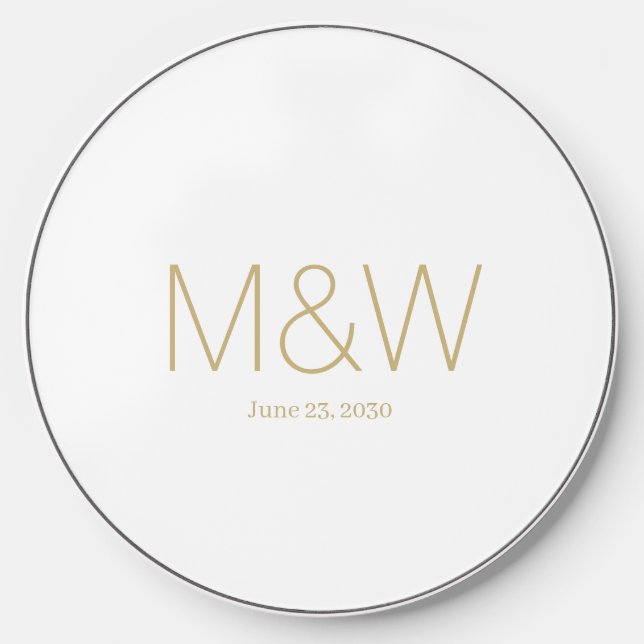 Minimalist monogram gold and white couple initials wireless charger  (Front)