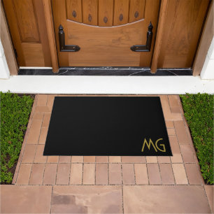Minimalist Monogram Gold Black Initials Doormat