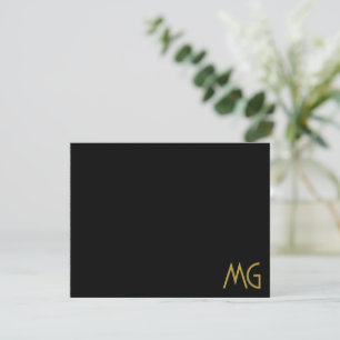 Minimalist Monogram Gold Black Initials Note Card
