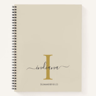 Minimalist Monogram Gold Gray Script Name Notebook