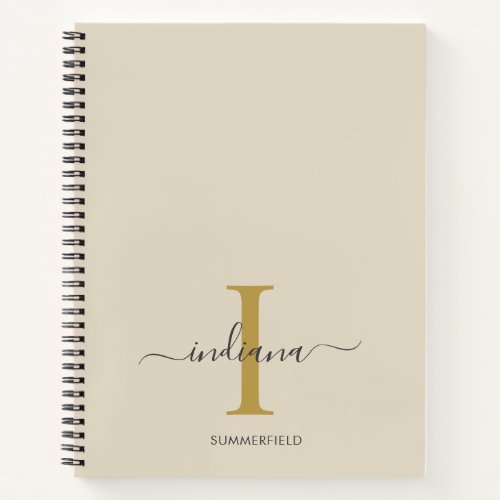 Minimalist Monogram Gold Gray Script Name Notebook