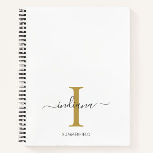 Minimalist Monogram Gold Gray Script Name Notebook