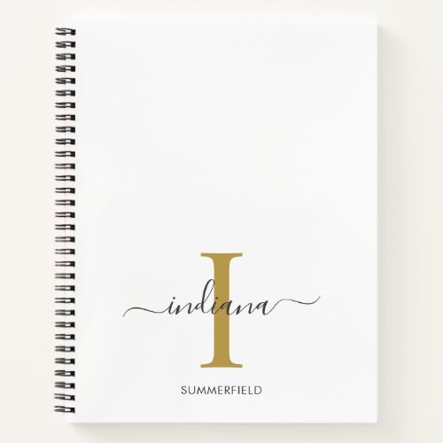 Minimalist Monogram Gold Gray Script Name Notebook