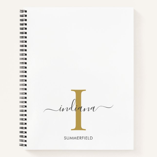 Minimalist Monogram Gold Gray Script Name Notebook (Front)