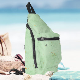 Minimalist Monogram Gold Sage Green Airplane Sling Bag