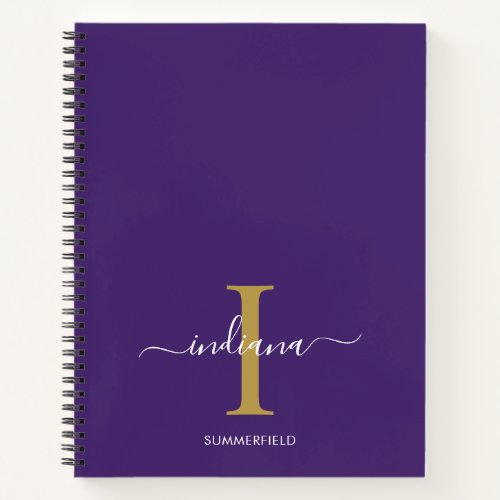 Minimalist Monogram Gold White Script Purple Notebook