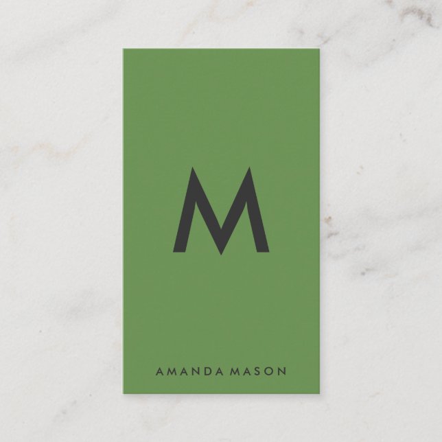 Minimalist Monogram Gray Green Business Card (Front)