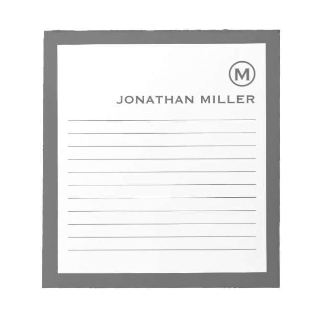 Minimalist Monogram Gray Lined Notepad (Front)