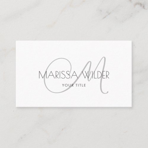 Minimalist Monogram Gray White Script Business Card