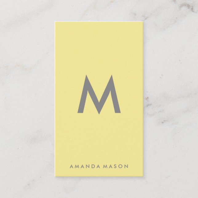 Minimalist Monogram Gray Yellow Background Business Card (Front)