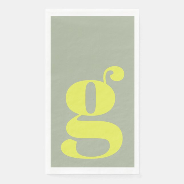 Minimalist Monogram Initial Bold Sage Chartreuse Paper Guest Towels (Front)