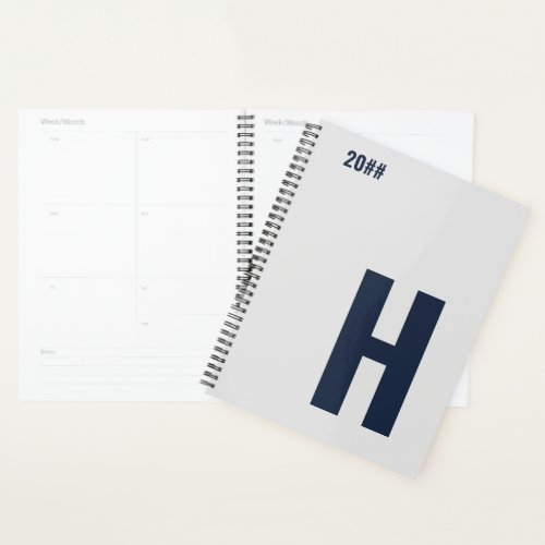 Minimalist Monogram Initial Silver Grey Blue 2023 Planner