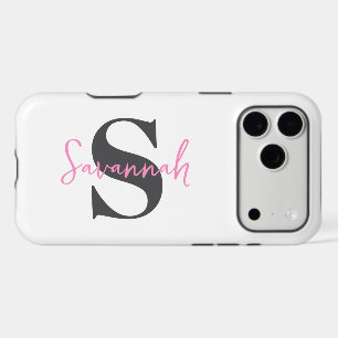 Minimalist Monogram Initial with Pink Script Name iPhone 17 Pro Max Case