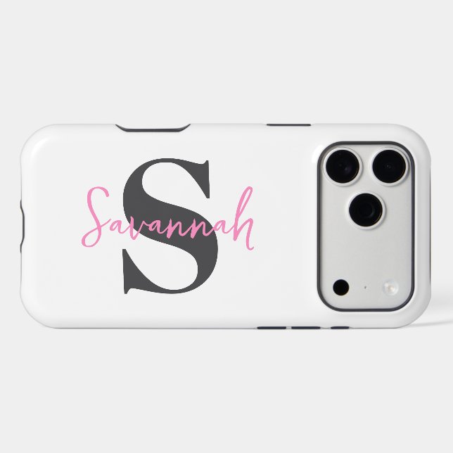 Minimalist Monogram Initial with Pink Script Name Case-Mate iPhone Case (Back (Horizontal))