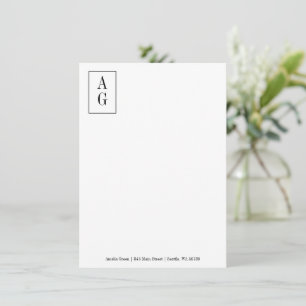 Minimalist Monogram Initials Address Professional Note Card