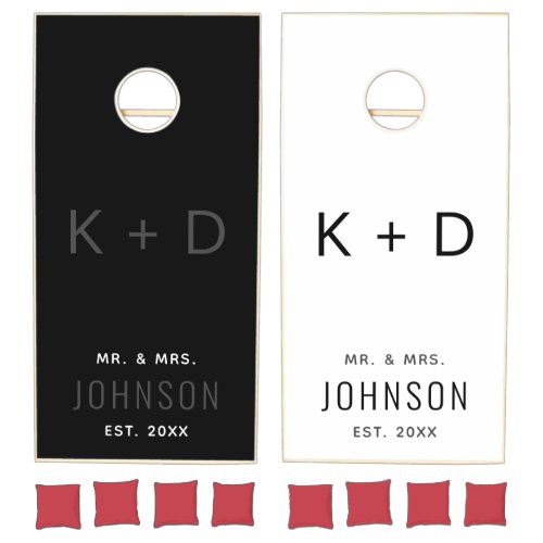 Minimalist Monogram Initials Black  White Classy  Cornhole Set