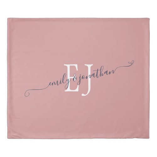 Minimalist Monogram Initials Names Dusty Rose Pink Duvet Cover