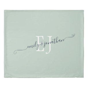 Minimalist Monogram Initials Names Sage Green  Duvet Cover