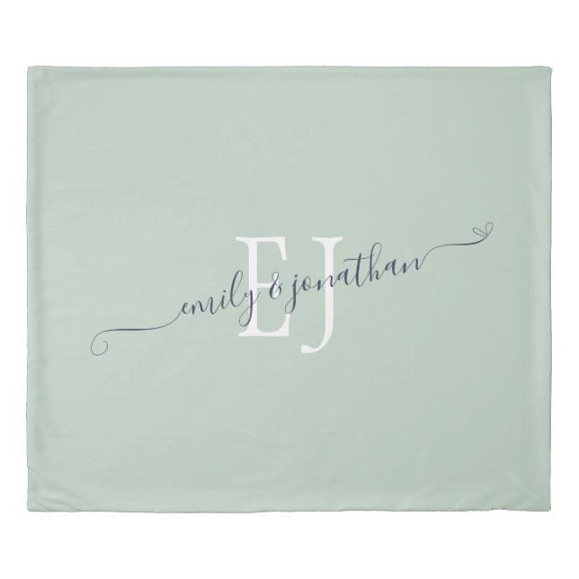 Minimalist Monogram Initials Names Sage Green  Duvet Cover (Front)