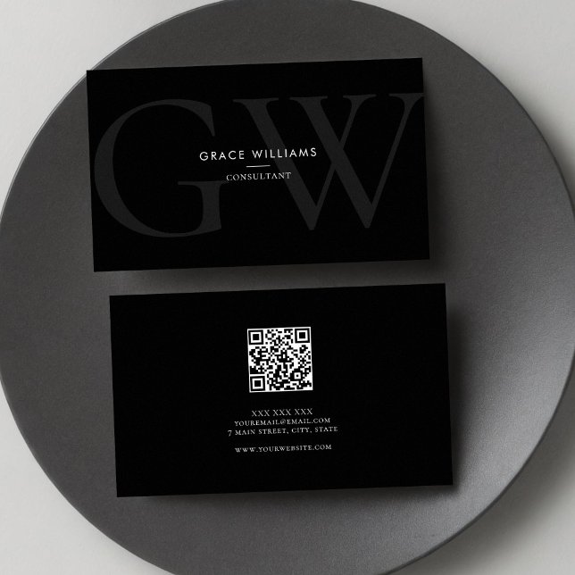 Minimalist Monogram Initials QR Code Professional Business Card (Creator Uploaded)