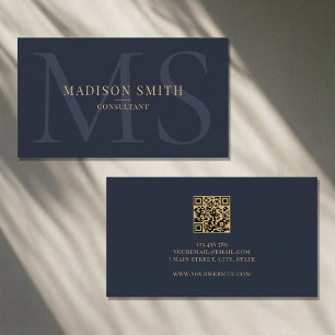 Minimalist Monogram Initials QR Code Professional Business Card