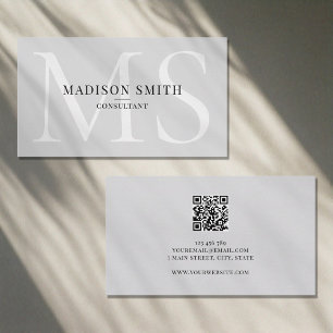 Minimalist Monogram Initials QR Code Professional Business Card