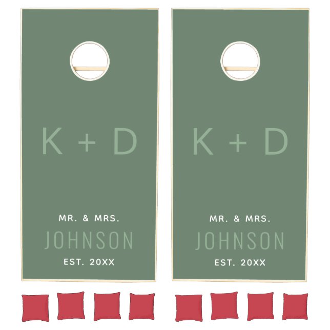 Minimalist Monogram Initials Sage Green Classy Cornhole Set (Set)