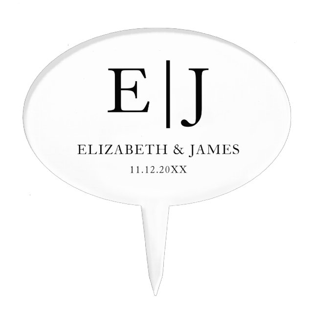 Minimalist Monogram Initials Wedding Cake Topper (Front)