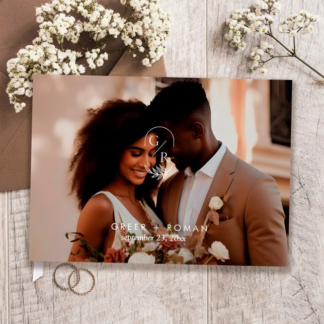 Minimalist Monogram Leaf Modern Photo Wedding  Guest Book (Creator Uploaded)