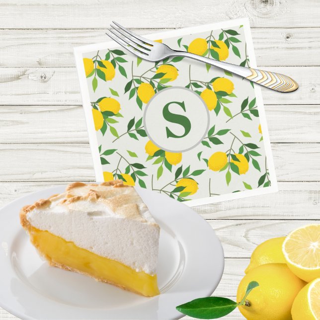 Minimalist Monogram Lemons and Leaves Napkins (Creator Uploaded)