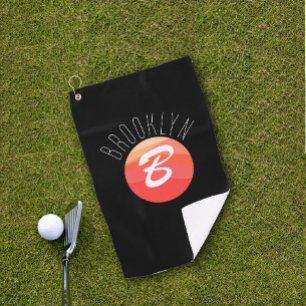 Minimalist monogram letter B coral orange black Golf Towel