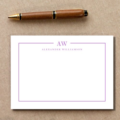 Minimalist Monogram Lilac Purple Note Card