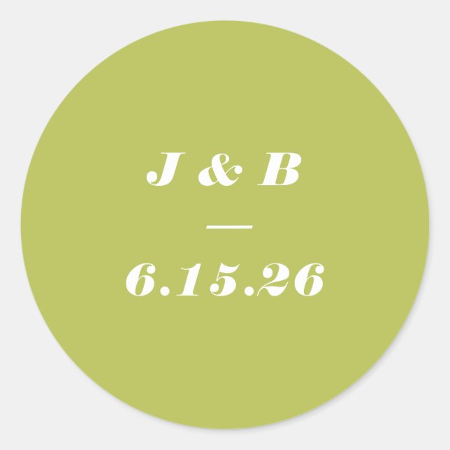 Minimalist Monogram Lime Chartreuse Wedding Custom Classic Round Sticker (Front)