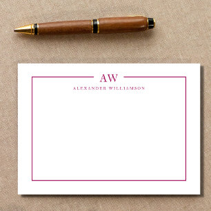 Minimalist Monogram Magenta Purple Note Card