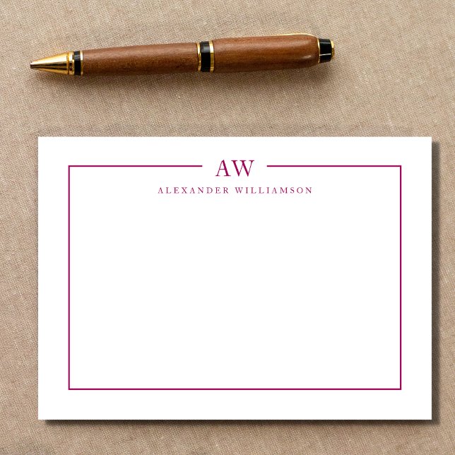 Minimalist Monogram Magenta Purple Note Card (Creator Uploaded)