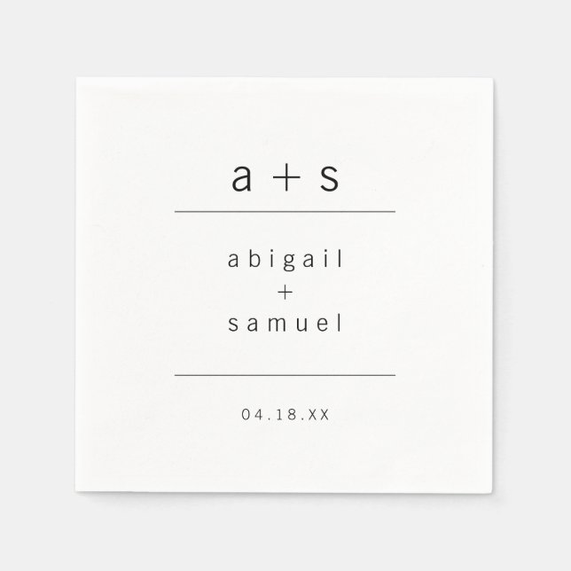 Minimalist Monogram Modern Black and White Wedding Napkins (Front)