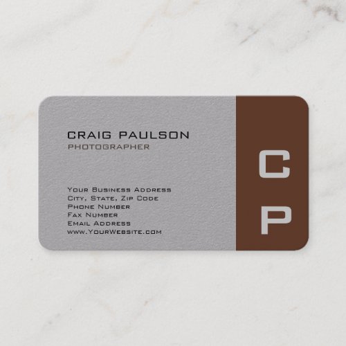 Minimalist Monogram Modern Grey Brown Business Card