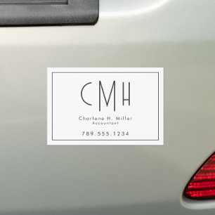Minimalist Monogram Modern Professional Car Magnet