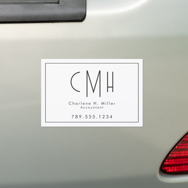 Minimalist Monogram Modern Professional Car Magnet (Creator Uploaded)