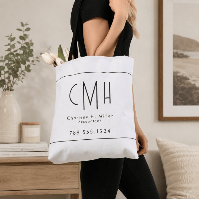 Minimalist Monogram Modern Professional Tote Bag (Creator Uploaded)