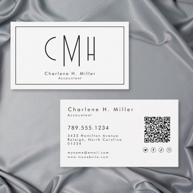 Minimalist Monogram Modern QR Code Professional Business Card (Minimalist Monogram Modern QR Code Professional Business Card)