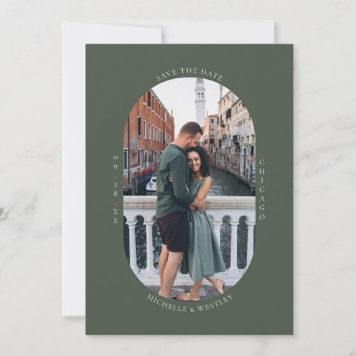 Minimalist Monogram Moss Green Wedding Photo Save The Date