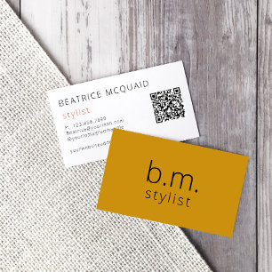Minimalist Monogram Mustard Yellow QR Code Business Card